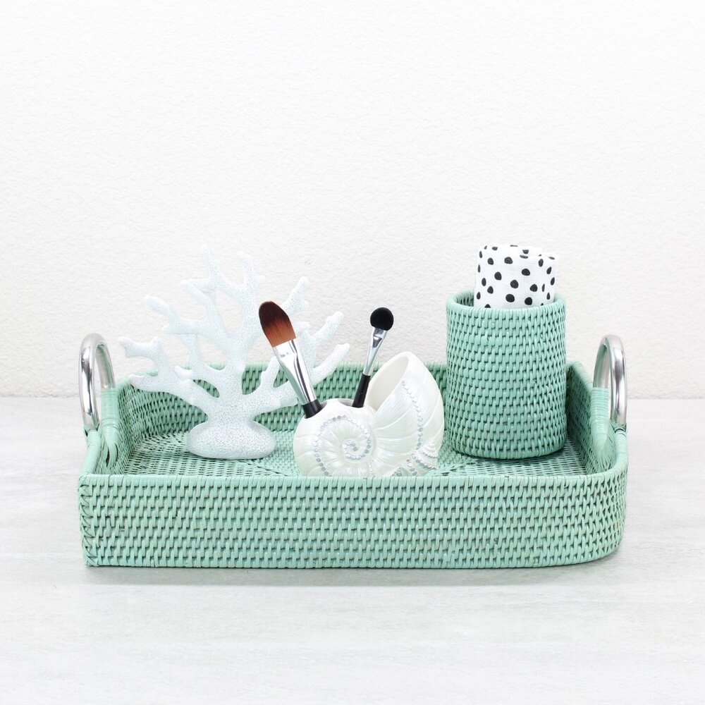 Tight Woven Leaf-Shaped Luxury Rattan Tray -Sage Leaf